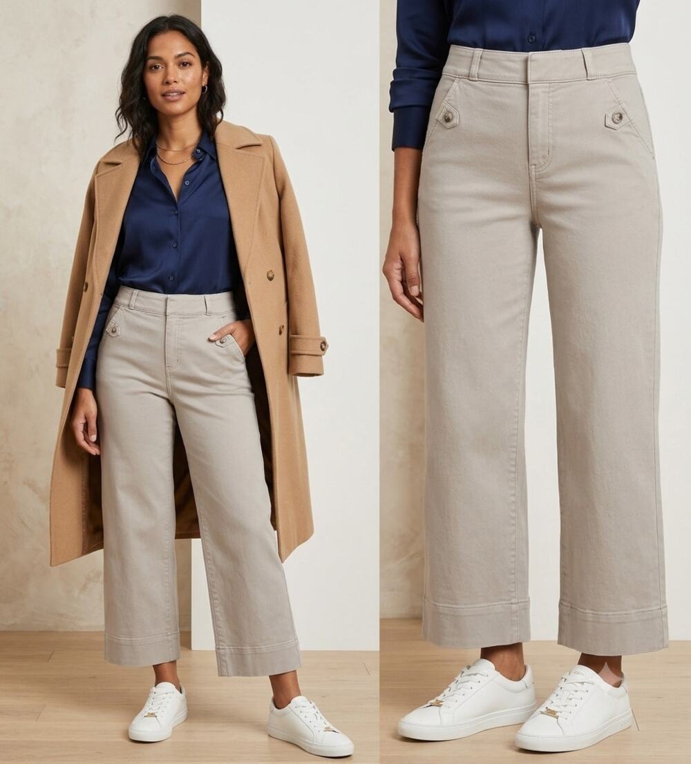Spanx Supersmooth Stretch Twill Cropped Wide Leg Pants Office Professional Small